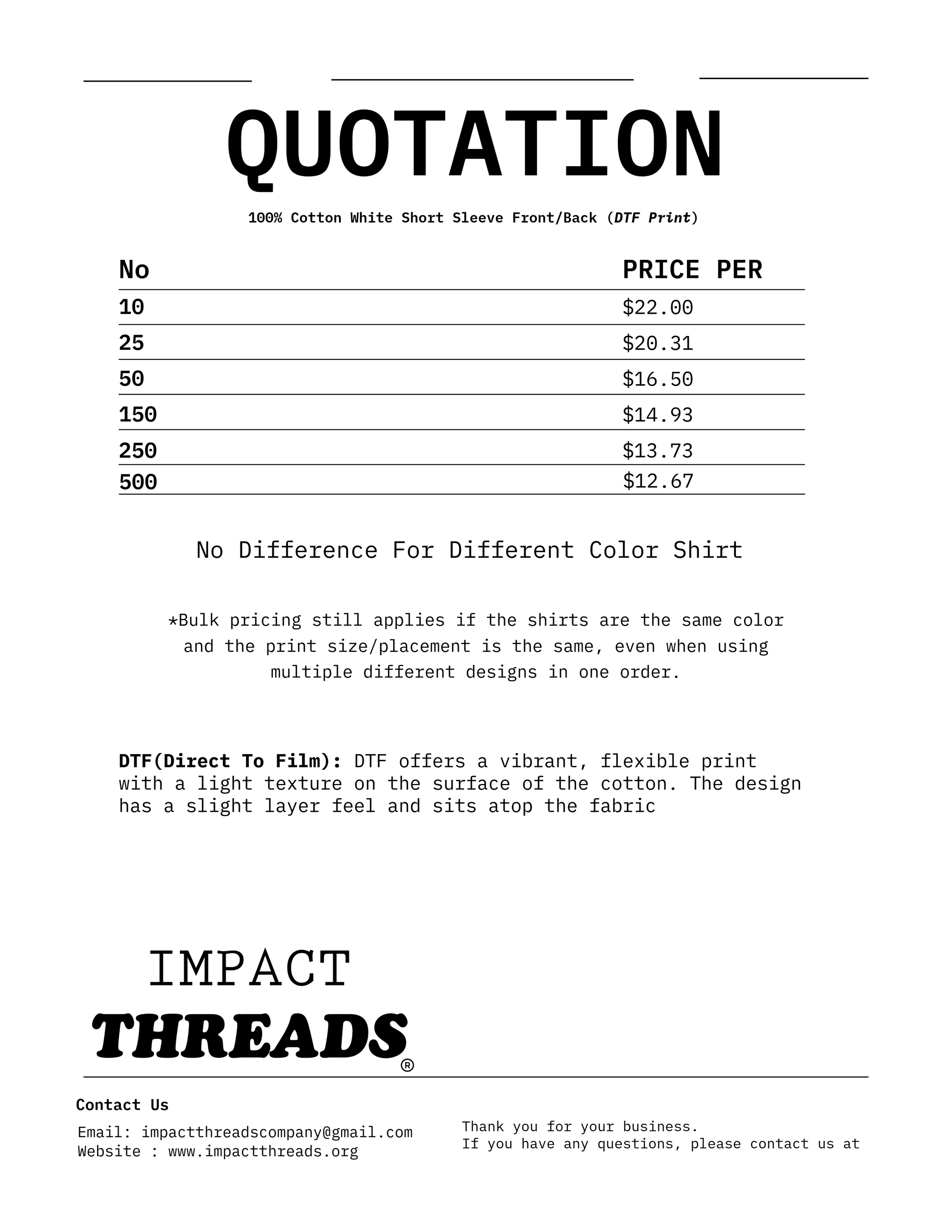 100% Cotton White Short Sleeve Front/Back (DTF Print) 3