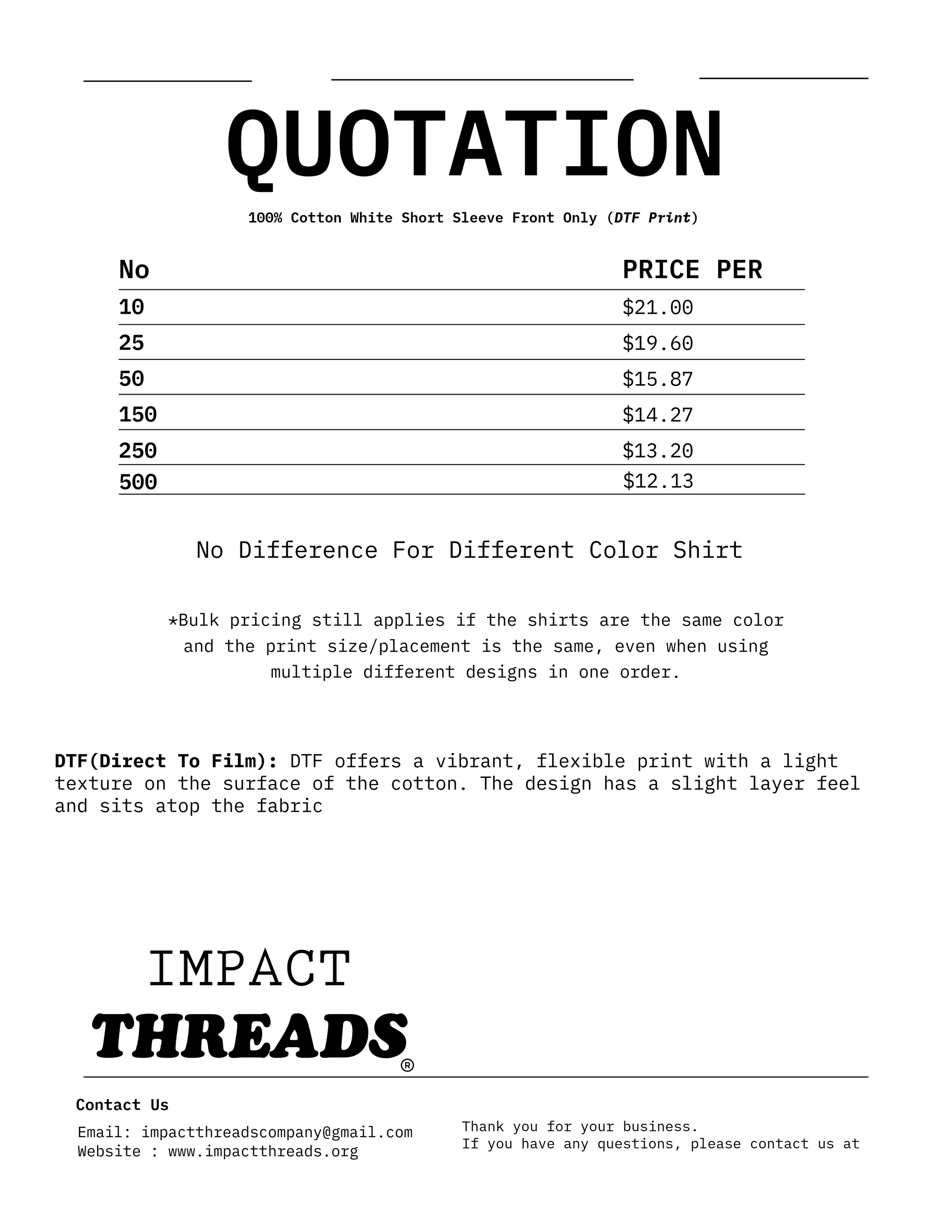 100% Cotton White Short Sleeve Front Only (DTF Print) 4